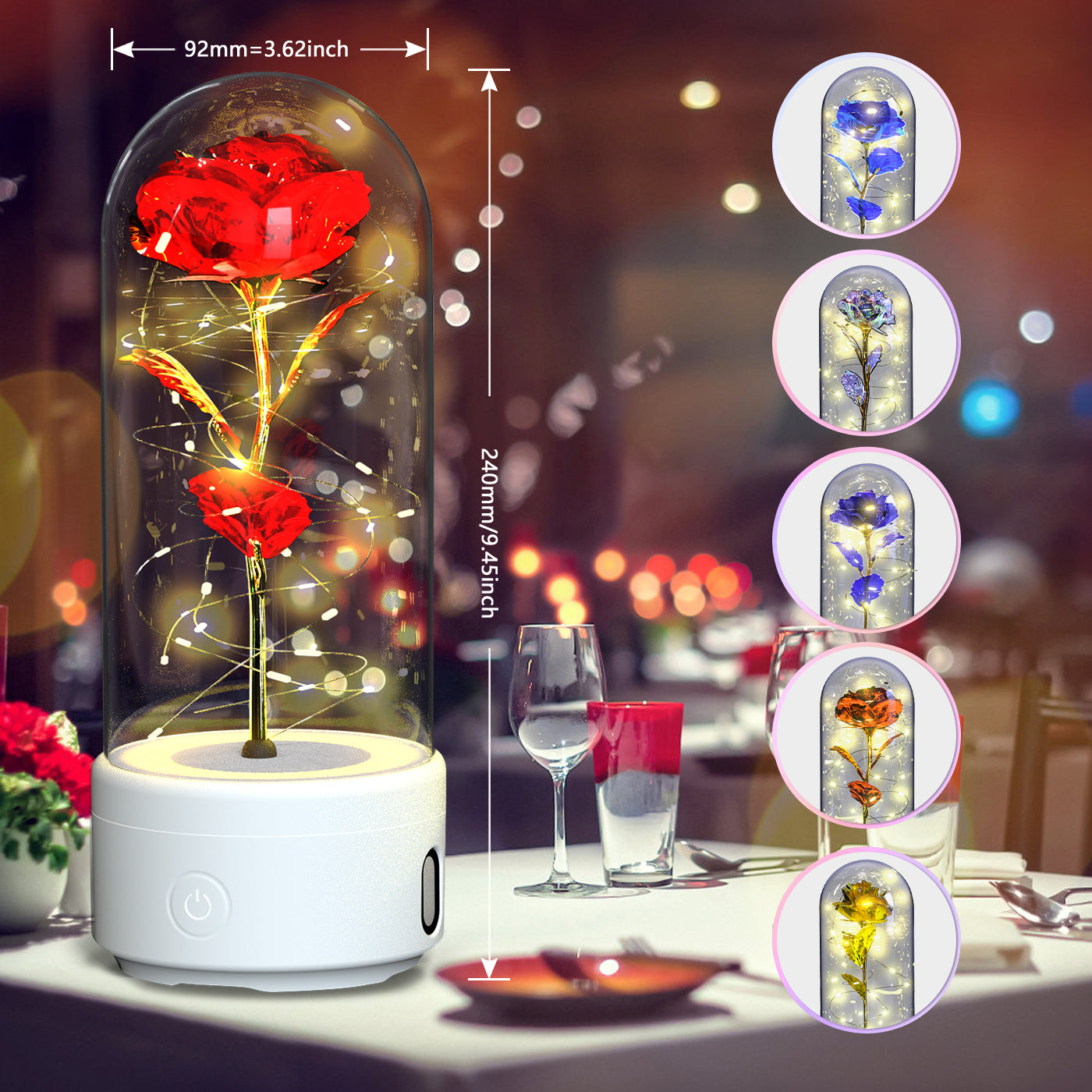 Eternal Rose LED Light & Bluetooth Speaker – Romantic Glass Dome Gift