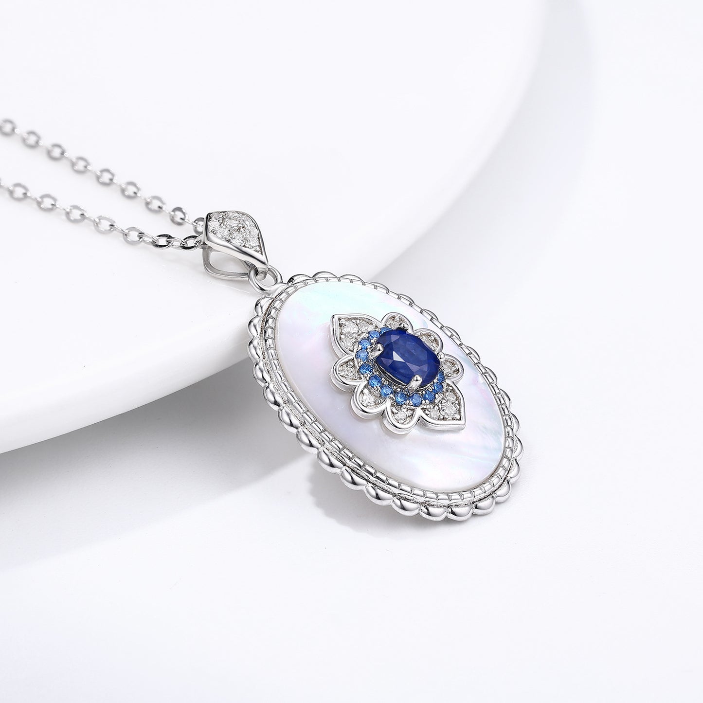 Elegant Sapphire & Diamond Pendant Necklace – 925 Sterling Silver, Party & Wedding Jewelry for Women