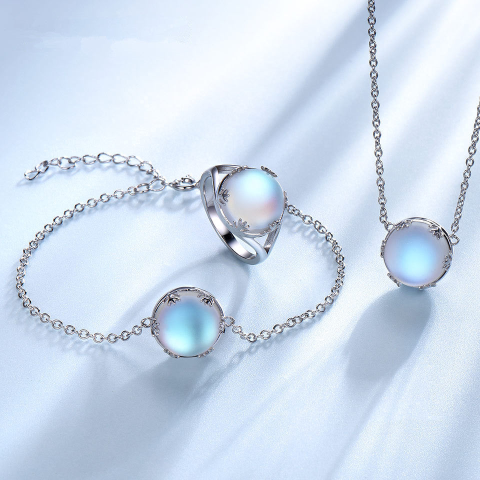 Elegant Moonstone Forest Jewelry Set – Personalized Ring & Bracelet 3-Piece Gift Set