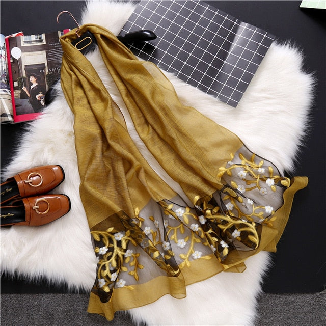 Hollow Embroidery Silk Scarf – Lightweight Shawl & Wrap for Women (Spring/Summer)