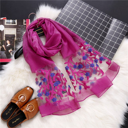 Hollow Embroidery Silk Scarf – Lightweight Shawl & Wrap for Women (Spring/Summer)