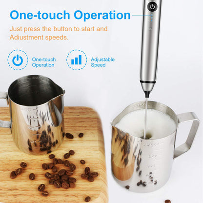 Rechargeable Portable Handheld Milk Frother – 3-Speed Foam Maker