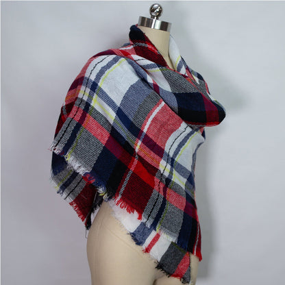 59x59in Red & Black Plaid Tassel Scarf – Soft, Warm Women’s Shawl & Wrap
