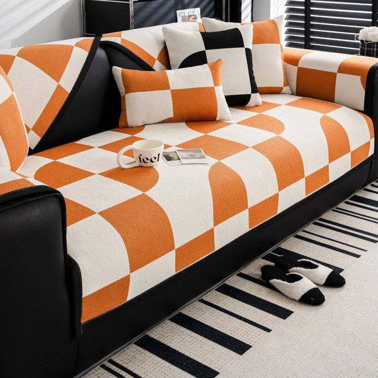 Checkered Chenille Sofa Cushion – Soft & Cozy for All Seasons