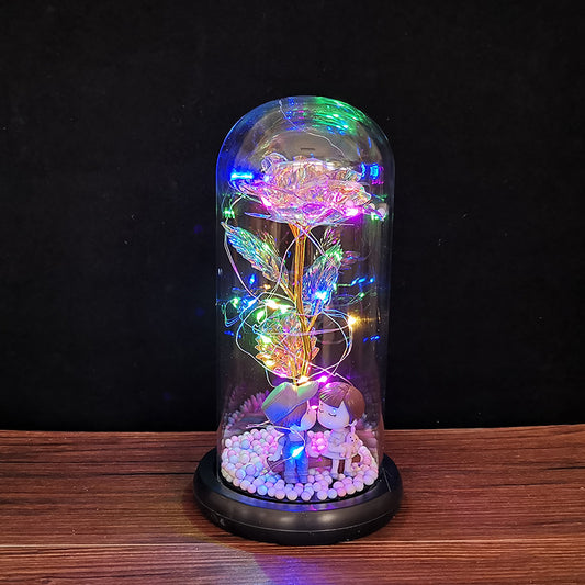 Eternal Radiance Rose Lamp – Color LED Glass Dome Edition