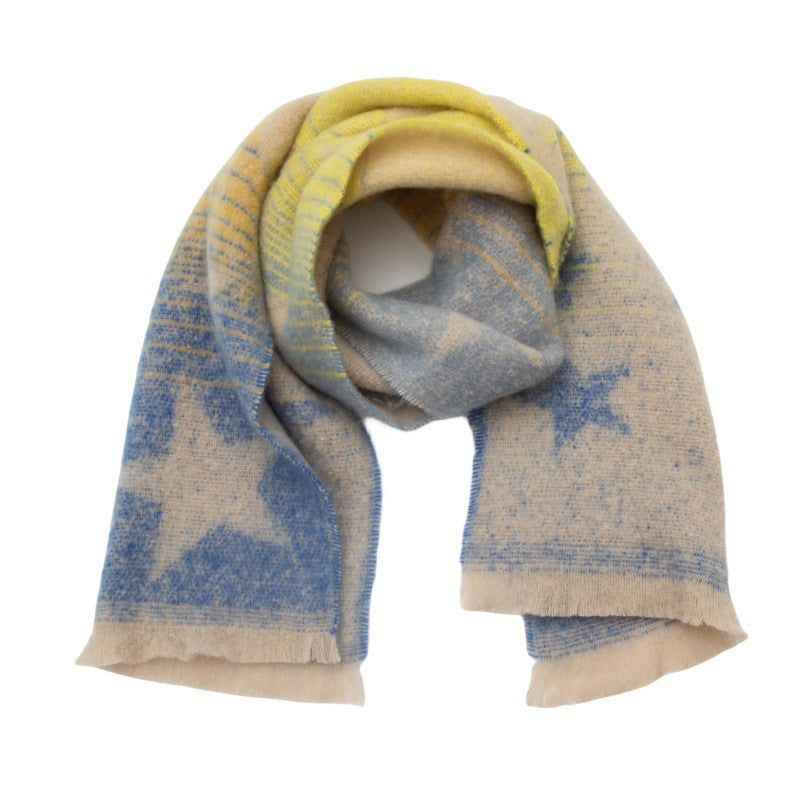 Gradient Star Jacquard Scarf | Autumn & Winter Circle Yarn