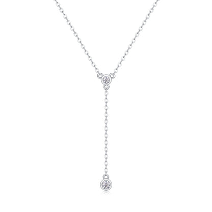Moissanite Tassel Pendant Necklace – Platinum-Plated S925 Silver, Light Luxury Jewelry