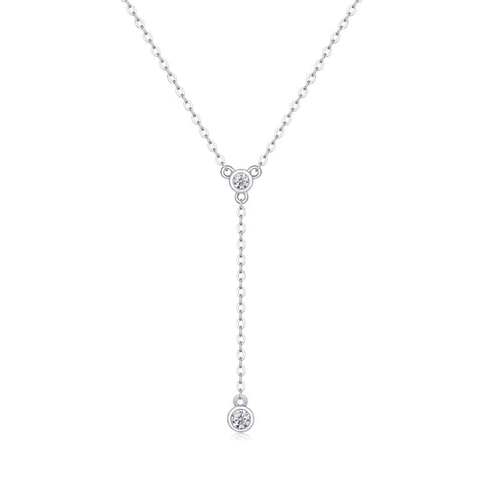 Moissanite Tassel Pendant Necklace – Platinum-Plated S925 Silver, Light Luxury Jewelry