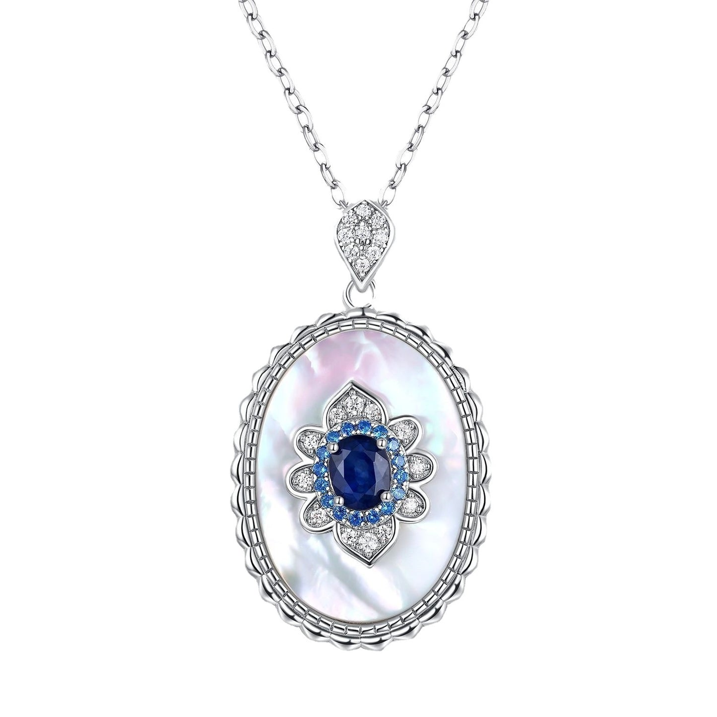 Elegant Sapphire & Diamond Pendant Necklace – 925 Sterling Silver, Party & Wedding Jewelry for Women