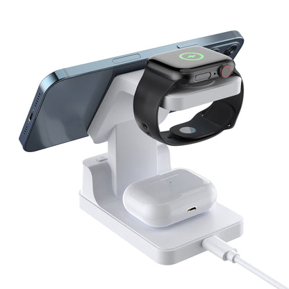 Magnetic 3-in-1 15W Wireless Charging Station with LED Clock – Modern Bedside Stand