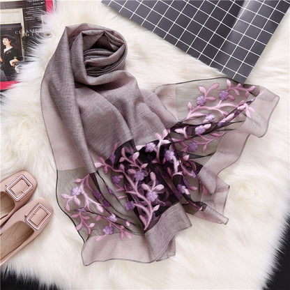 Hollow Embroidery Silk Scarf – Lightweight Shawl & Wrap for Women (Spring/Summer)