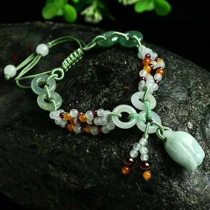 Natural Jadeite Handwoven Bracelet – Adjustable Fortune & Elegance Piece