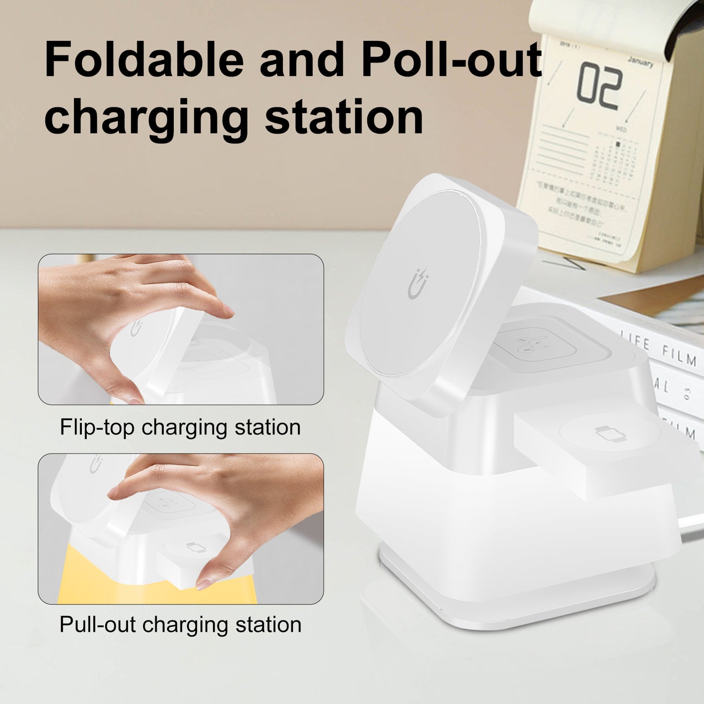4-in-1 Rotating Magnetic Wireless Charging Stand with Ambient RGB Lighting