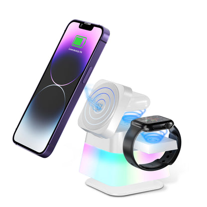 4-in-1 Rotating Magnetic Wireless Charging Stand with Ambient RGB Lighting