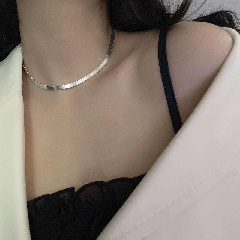 Sterling Silver Serpentine Necklace – French Blade Clavicle Chain