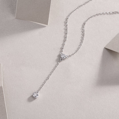 Moissanite Tassel Pendant Necklace – Platinum-Plated S925 Silver, Light Luxury Jewelry