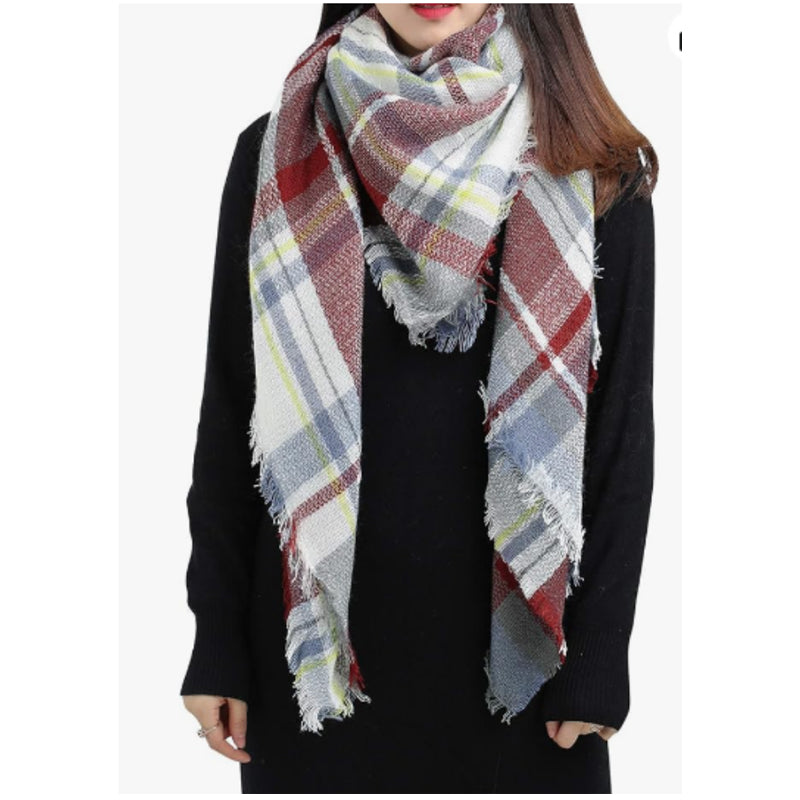 59x59in Plaid Tassel Scarf – Soft, Warm Women’s Shawl & Wrap