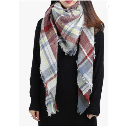 59x59in Plaid Tassel Scarf – Soft, Warm Women’s Shawl & Wrap