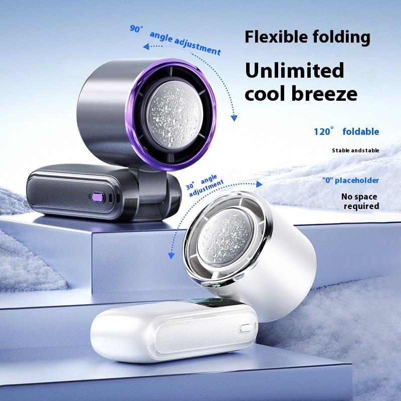 Ice Cooling Handheld Fan – High-Speed Adjustable Mini Fan, Folding Portable Neck Hanging Fan for Outdoor Travel & Daily Use
