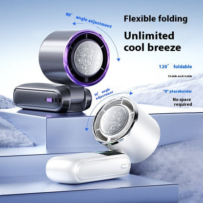 Ice Cooling Handheld Fan – High-Speed Adjustable Mini Fan, Folding Portable Neck Hanging Fan for Outdoor Travel & Daily Use