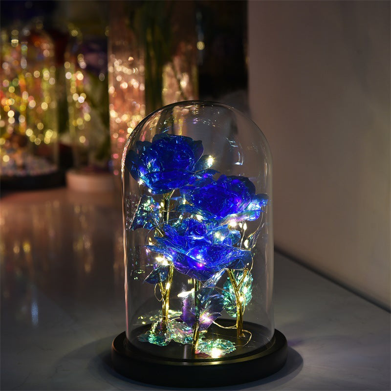 24K Gold Foil Rose LED Night Light – Romantic Glass Dome Gift