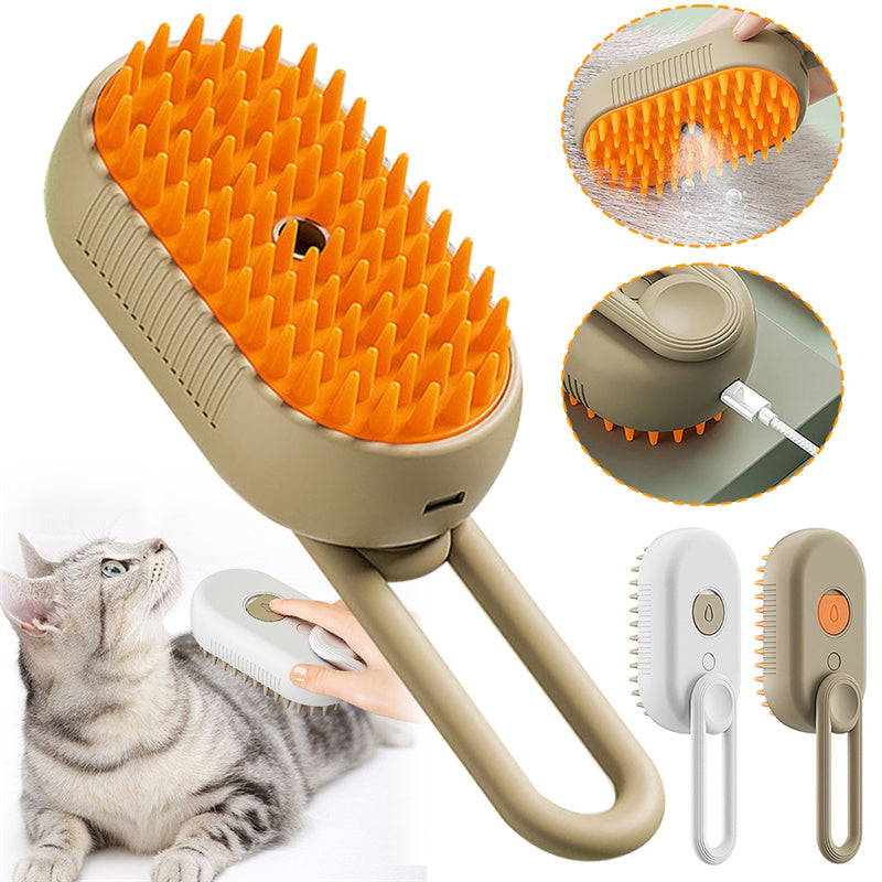 3‑in‑1 Electric Pet Grooming Brush – Steam Spray Hair Removal & Massage for Cats & Dogs