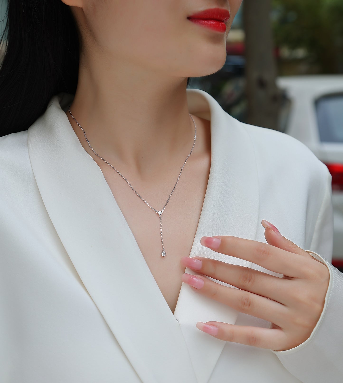 Moissanite Tassel Pendant Necklace – Platinum-Plated S925 Silver, Light Luxury Jewelry