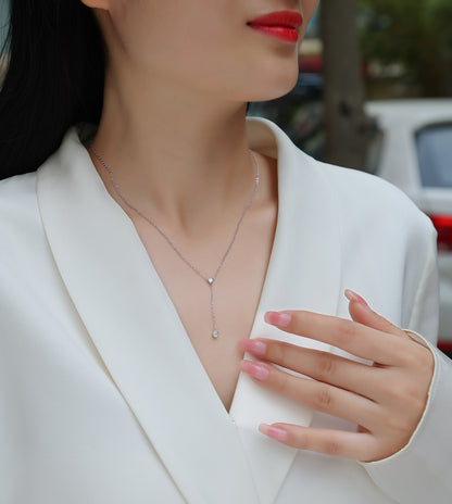 Moissanite Tassel Pendant Necklace – Platinum-Plated S925 Silver, Light Luxury Jewelry