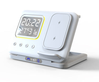 15W 5-in-1 Wireless Charging Dock with Alarm Clock & LED Display