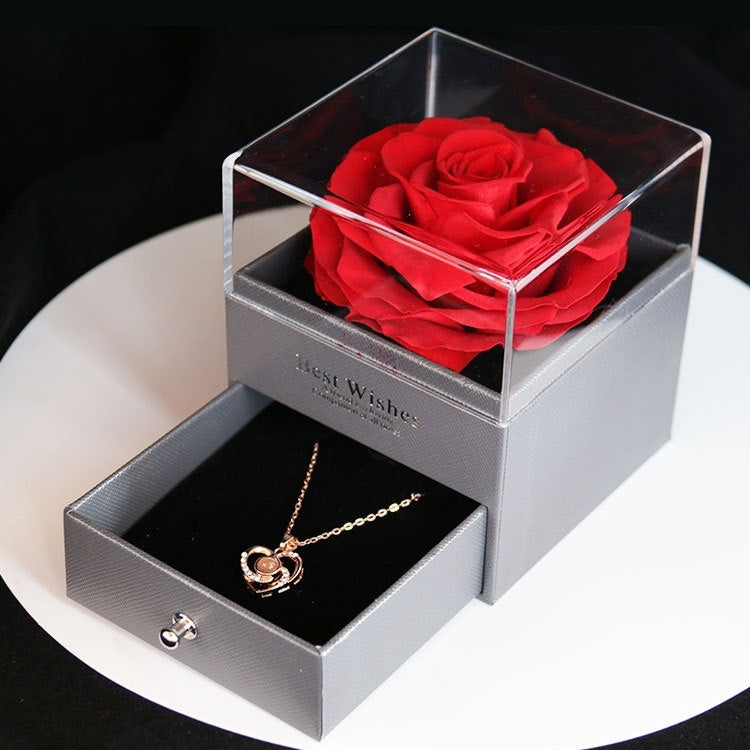 Luxury Eternal Rose Jewelry Box – Acrylic Preserved Flower Gift for Her