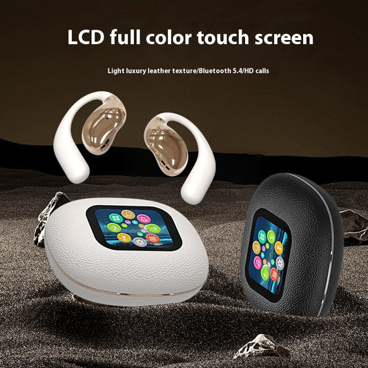 Wireless Bluetooth Headset – Open Leather Texture, Black & White, TWS