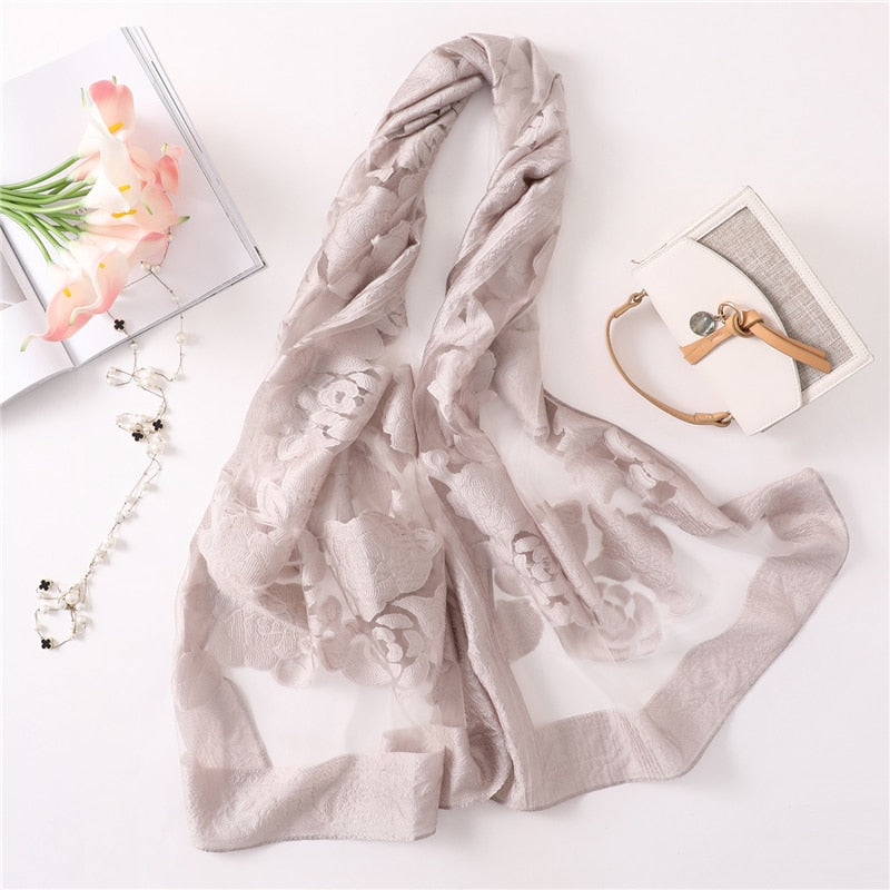 Hollow Embroidery Silk Scarf – Lightweight Shawl & Wrap for Women (Spring/Summer)