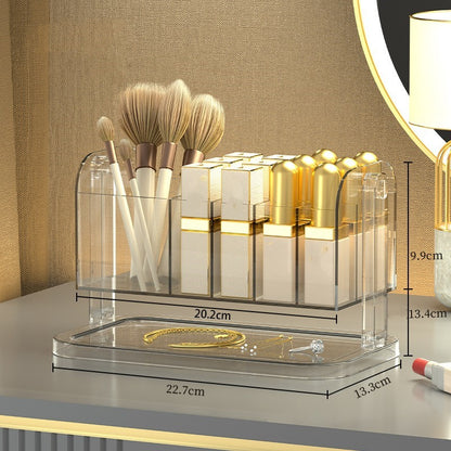 Rotatable Lipstick & Makeup Brush Organizer – Compact Cosmetic Storage Box