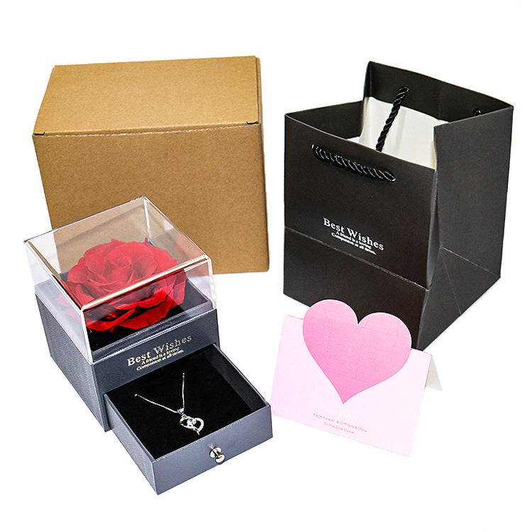 Luxury Eternal Rose Jewelry Box – Acrylic Preserved Flower Gift for Her