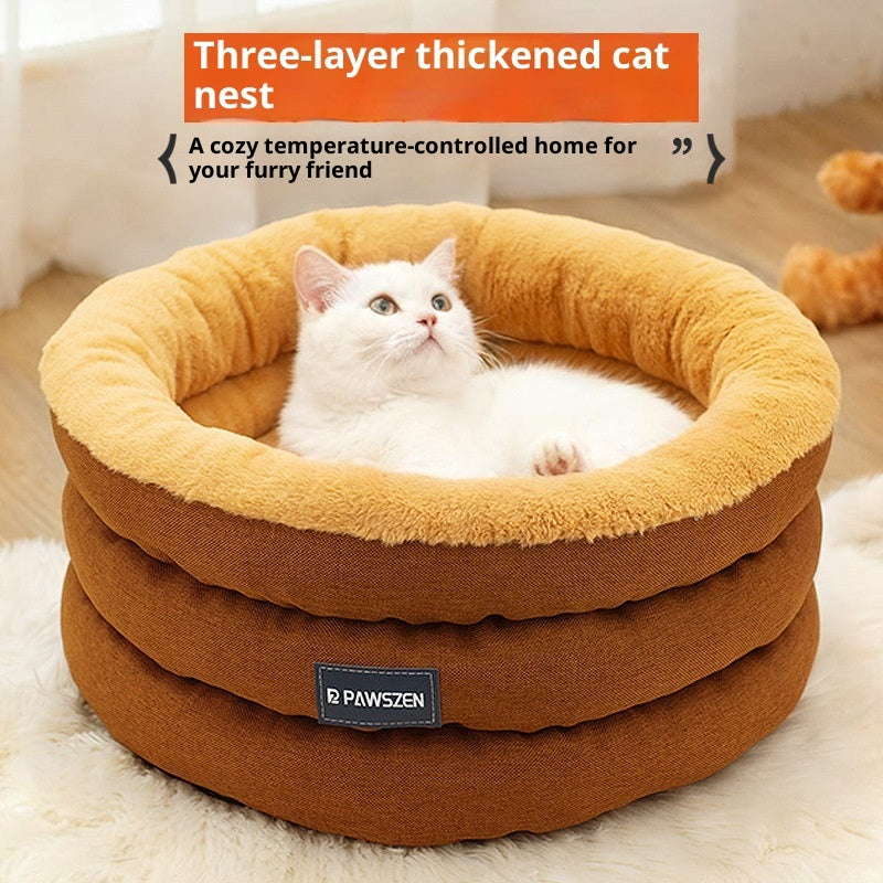 Luxury Round Winter Pet Bed – Thick & Cozy Kennel for Cats & Small Dogs