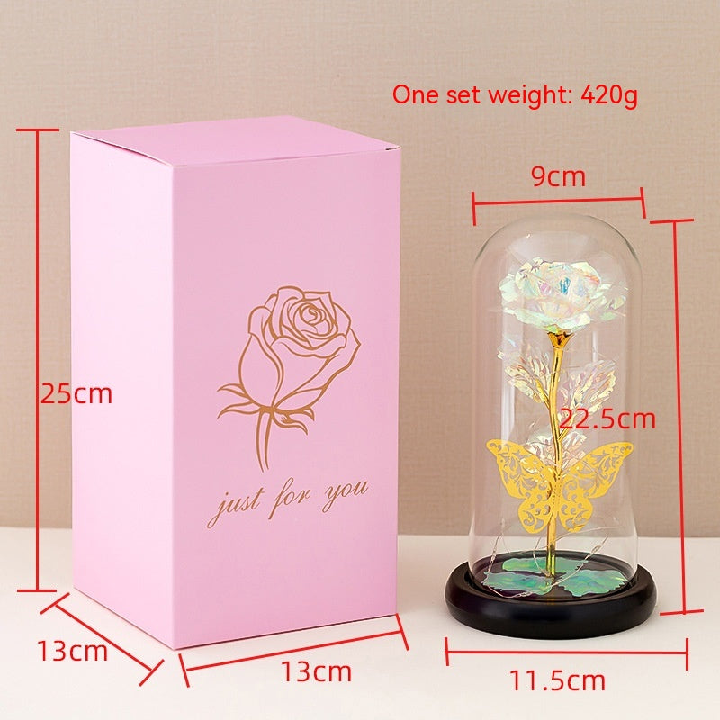 Preserved Flower LED Night Light – Romantic Glass Dome Gift