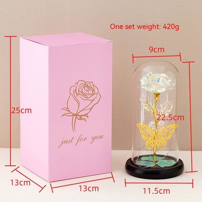 Preserved Flower LED Night Light – Romantic Glass Dome Gift