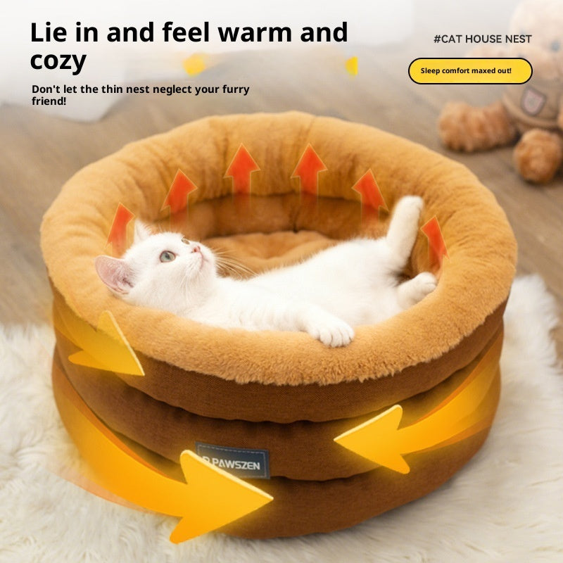 Luxury Round Winter Pet Bed – Thick & Cozy Kennel for Cats & Small Dogs