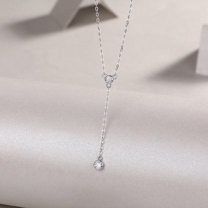 Moissanite Tassel Pendant Necklace – Platinum-Plated S925 Silver, Light Luxury Jewelry