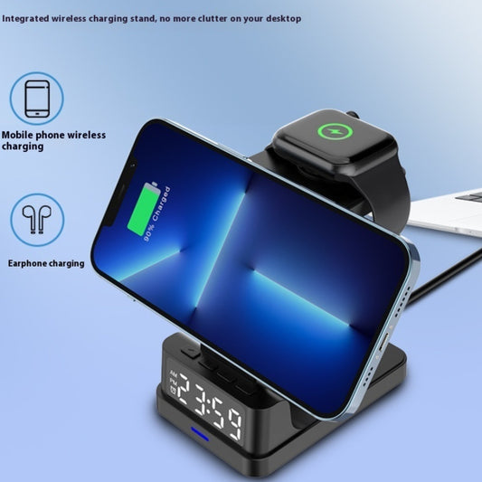 Magnetic 3-in-1 15W Wireless Charging Station with LED Clock – Modern Bedside Stand