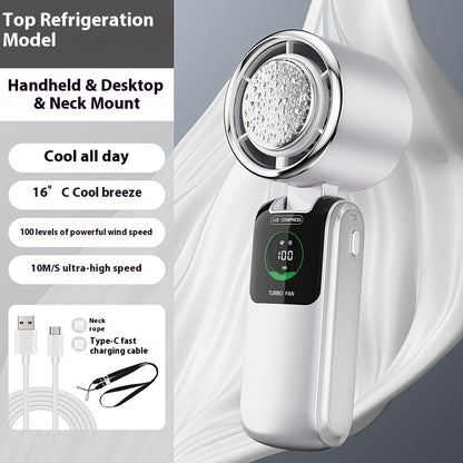Ice Cooling Handheld Fan – High-Speed Adjustable Mini Fan, Folding Portable Neck Hanging Fan for Outdoor Travel & Daily Use