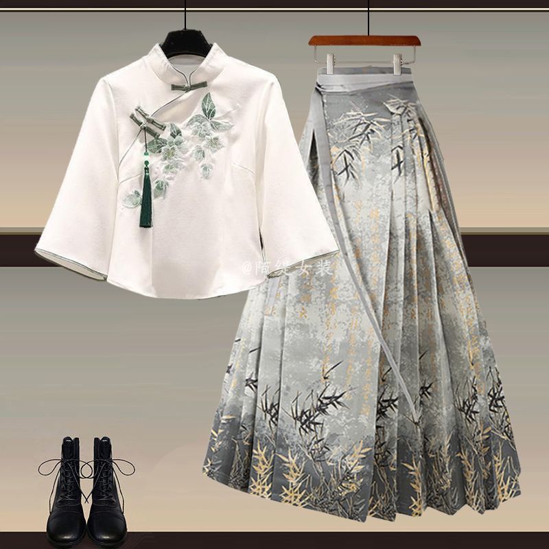 Elegant New Chinese-Style Hanfu Two-Piece Set with Horse-Face Skirt (M–4XL)