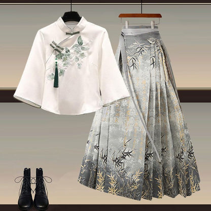 Elegant New Chinese-Style Hanfu Two-Piece Set with Horse-Face Skirt (M–4XL)