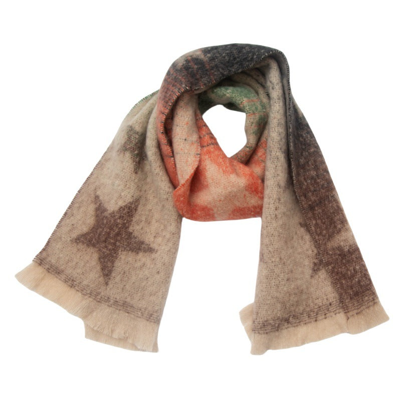 Gradient Star Jacquard Scarf | Autumn & Winter Circle Yarn