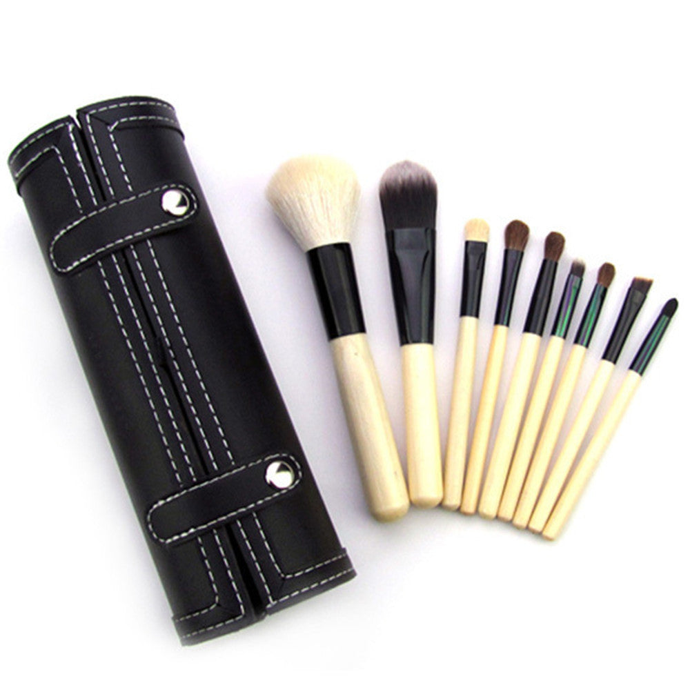 Professional Barrel Makeup Brush Set – 10pcs for Face & Eyes
