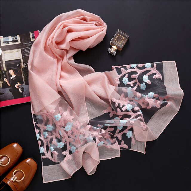 Hollow Embroidery Silk Scarf – Lightweight Shawl & Wrap for Women (Spring/Summer)