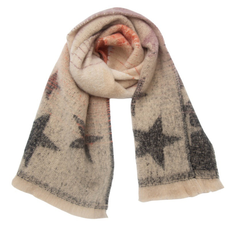 Gradient Star Jacquard Scarf | Autumn & Winter Circle Yarn