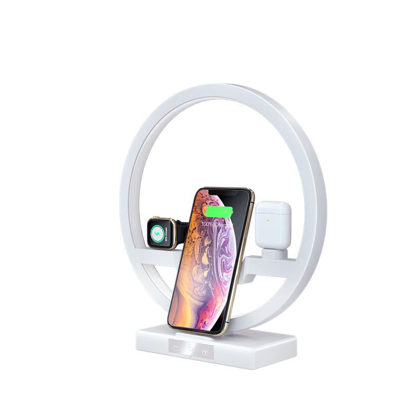 4-in-1 Fast Wireless Charging Bedside Lamp – Modern LED Night Light & Phone Stand
