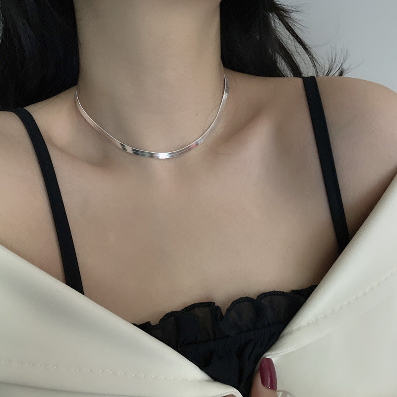 Sterling Silver Serpentine Necklace – French Blade Clavicle Chain