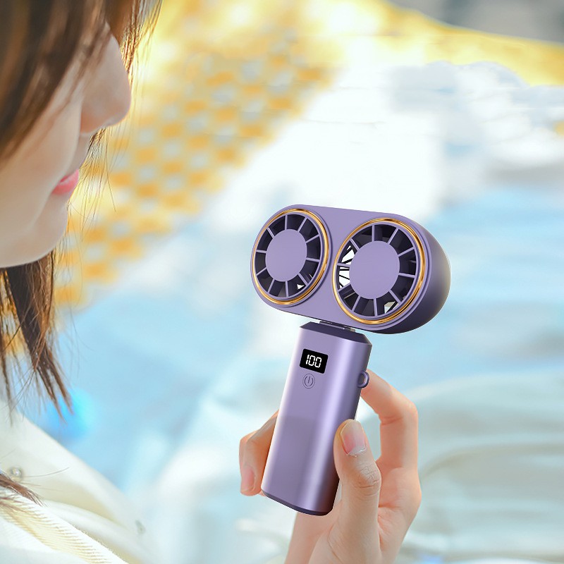 USB Rechargeable Foldable Neck Fan | Portable Handheld Mini Fan 5-Speed With LED Display